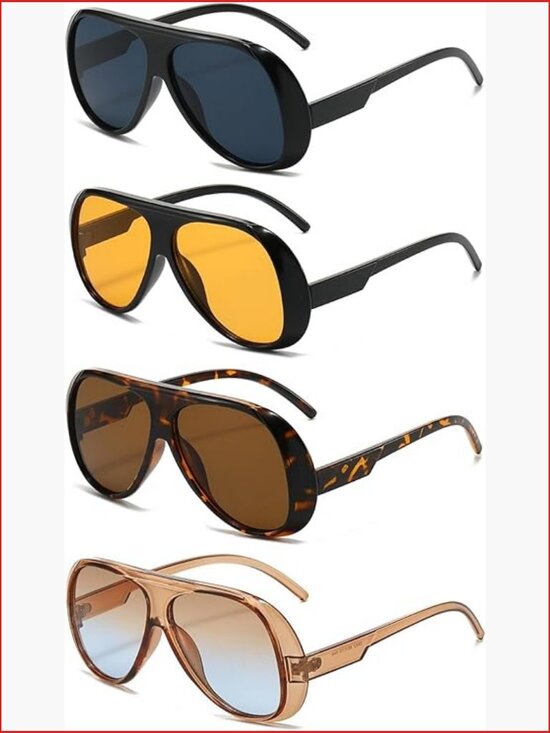 4 Pack Oversized Square Aviator Sunglasses Women Men Vintage Large Frame Shades main image 7